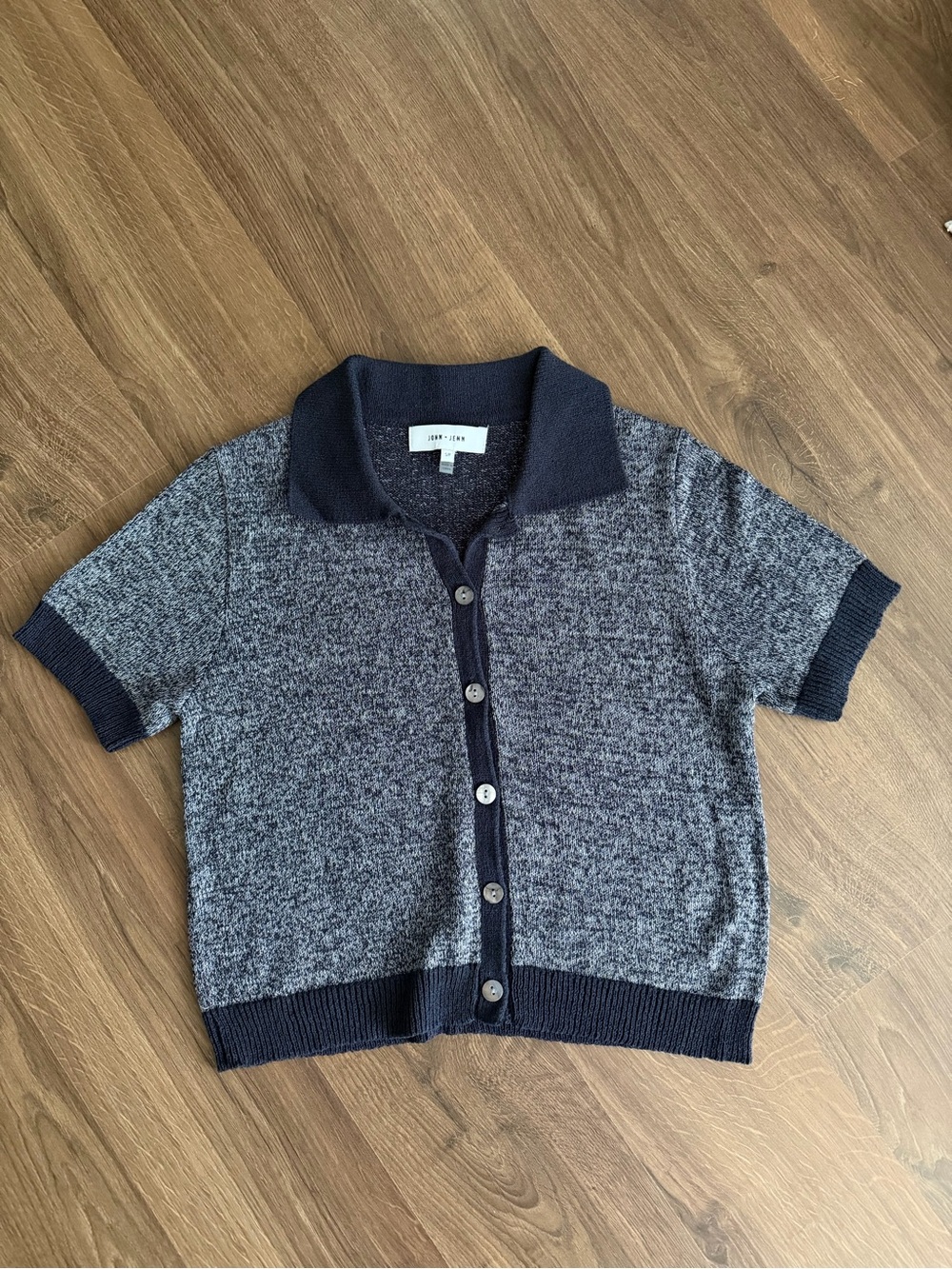 Short-Sleeve Knit Polo Cardigan - Navy Heather